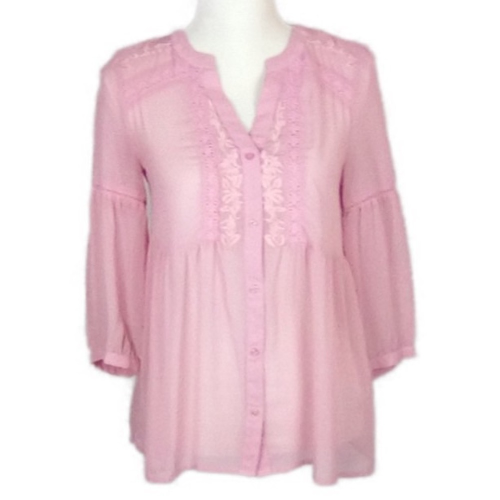 Lauren Conrad Coral Boho Long Sleeve Blouse XS